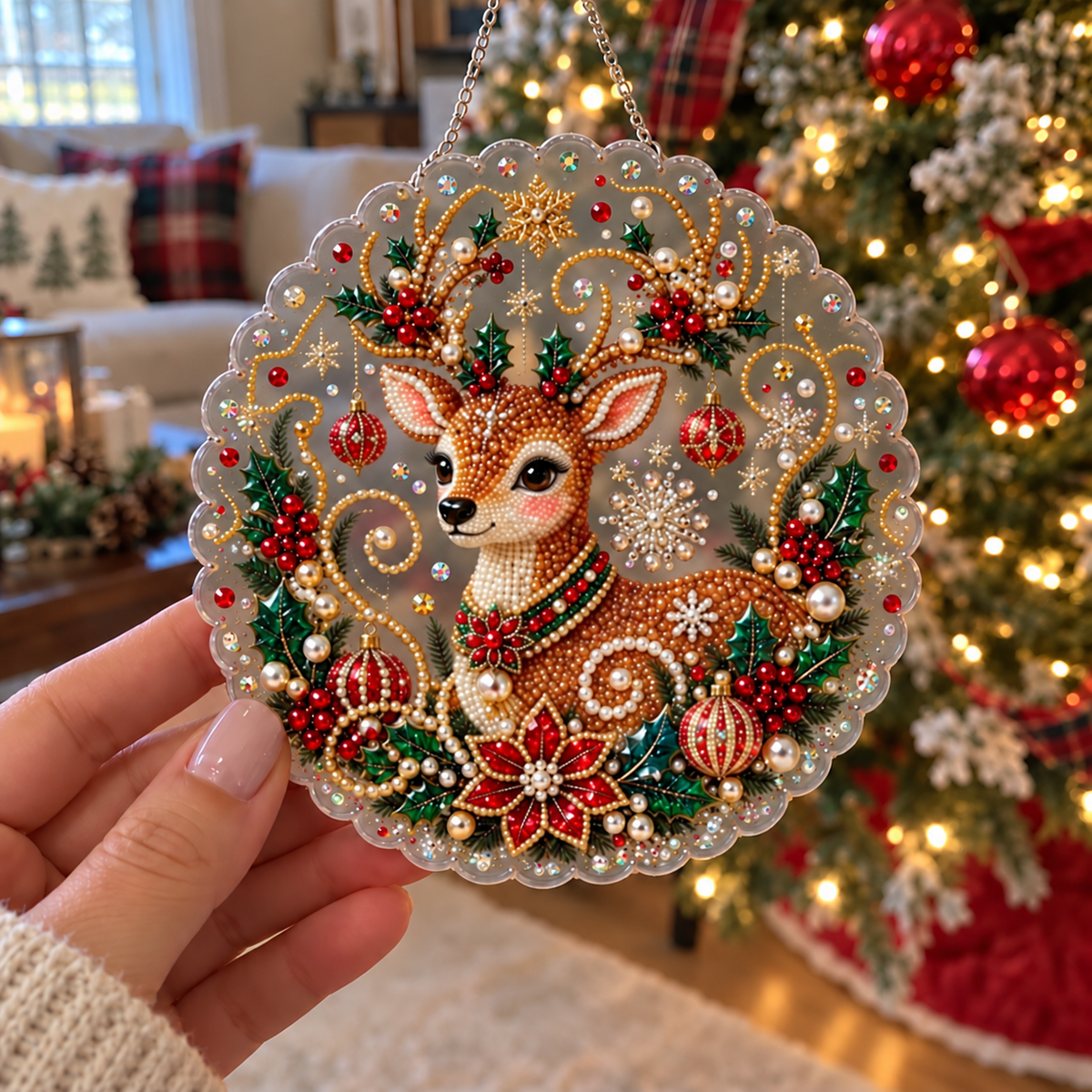 Merry Nest DIY Christmas ornament with translucent smoky-gray scalloped base