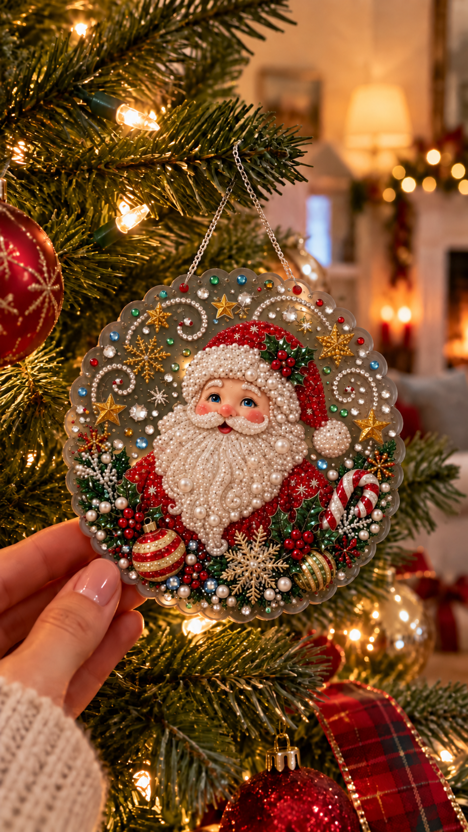 Merry Nest DIY Christmas ornament with translucent smoky-gray scalloped base