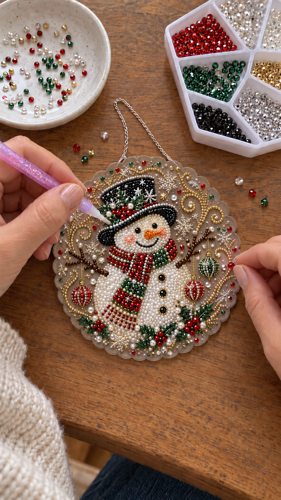 Merry Nest DIY Christmas ornament with translucent smoky-gray scalloped base